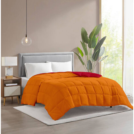 Piumino invernale caldo piumone 3 misure double face microfibra anallergico  Bordeaux/Arancio - 2 Piazze