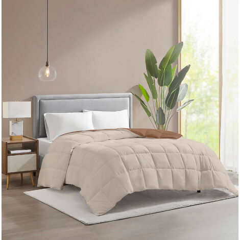 Piumino invernale caldo piumone 3 misure double face microfibra anallergico  Marrone/Panna - 2 Piazze