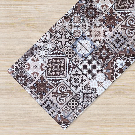 Tappeto passatoia fantasia made in Italy antiscivolo lavabile aderente Fantasia Maiolica , Piastrelle Beige - 50x300cm