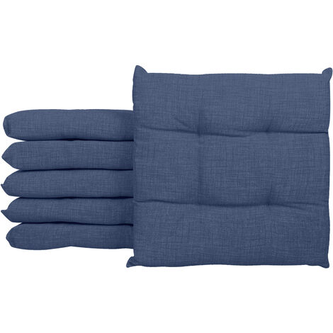 Cuscino arredo sedia Set 6 Cuscini Con Lacci, 4 Punti Comodi, Prodotto Italiano 40 x 40 in Cotone Imbottiti Spessore 6 Cm Lavorati a Mano sala camera mattonella 100% cotone Blu