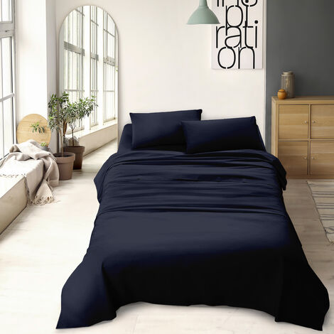 Completo letto misura alla francese a tinta unita prodotto italiano set lenzuola 100% cotone Blunotte - Francese
