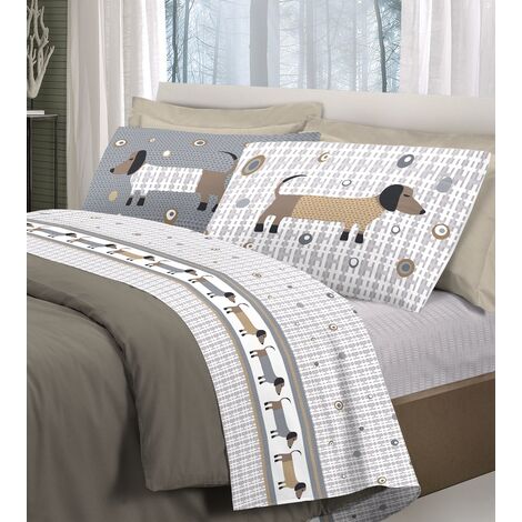 Completo letto con stampa fotografica Bassotti 100% cotone 3 misure parure Beige - Piazza e mezza