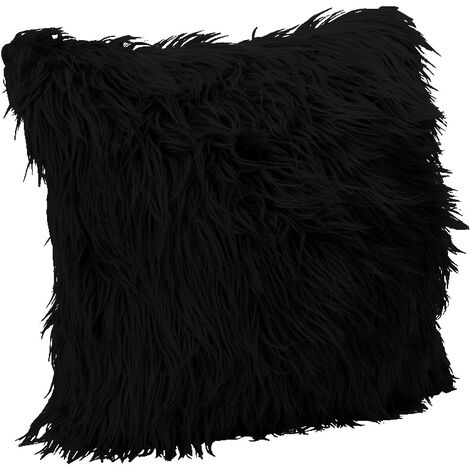Federa Cuscino Decorativo A Pelo Lungo Pelliccia Morbida Sintetica 45x45 con Zip Nero