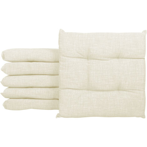Set 4/6 Cuscini Sedia Con Lacci Cuscino 4 Punti Imbottiti Spessore 6 Cm Panna - 6 Pezzi