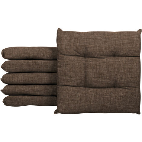 Set 4/6 Cuscini Sedia Con Lacci Cuscino 4 Punti Imbottiti Spessore 6 Cm Marrone - 6 Pezzi