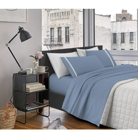 Completo Letto Matrimoniale ,100% Cotone Pizzo blu