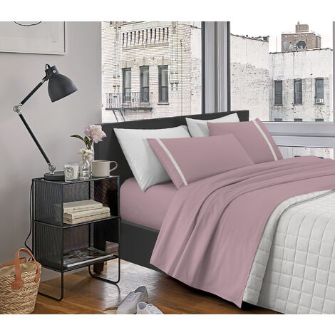 Completo Letto Matrimoniale ,100% Cotone Pizzo rosa