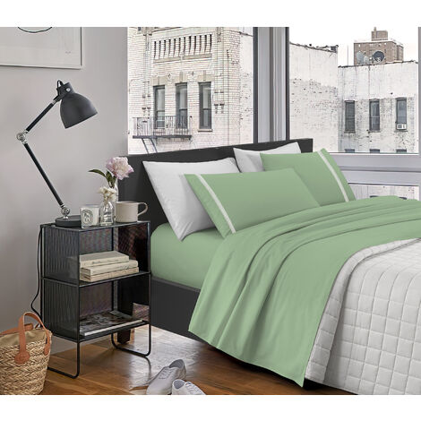 Completo Letto Matrimoniale ,100% Cotone Pizzo verde