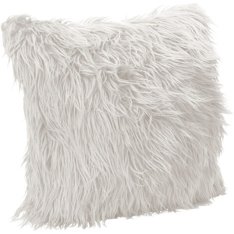 Federa Cuscino Decorativo A Pelo Lungo Pelliccia Morbida Sintetica 45x45 con Zip Bianco