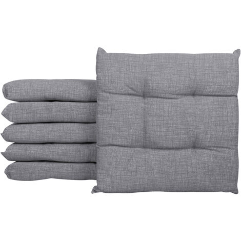 Set 4/6 Cuscini Sedia Con Lacci Cuscino 4 Punti Imbottiti Spessore 6 Cm Grigio - 6 Pezzi