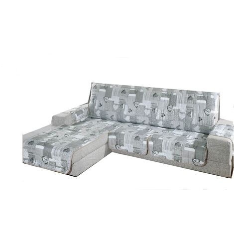 Copridivano trapuntato imbottito con penisola reversibile e universale fantasia shabby in tutte le misure Grigio - 4 Posti