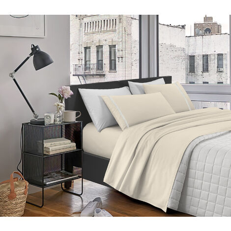 Completo Letto Matrimoniale ,100% Cotone Pizzo panna