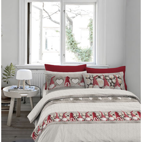 Copripiumino In Flanella 100% Cotone - Prodotto Italiano, Singolo/Matrimoniale, Beige O Gnomo Rosso - Foto 4