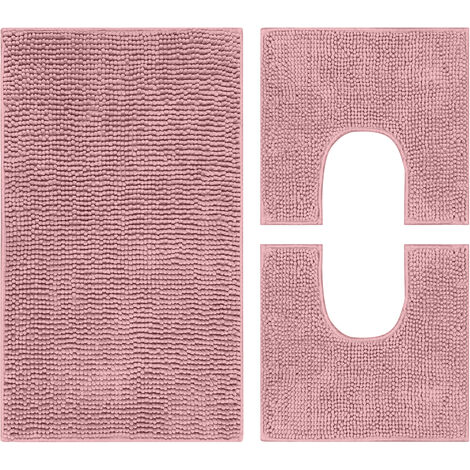 Set Tappeti Bagno Parure 3 Pezzi Super Morbido Con Fondo Antiscivolo Rosa