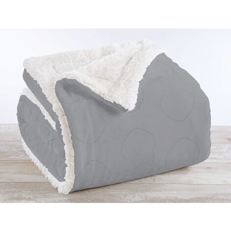 Coperta Plaid in Pile Sherpa Invernale Fantasia Cuori Grigio - Plaid 127x152