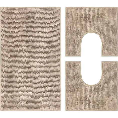 Set Tappeti Bagno Parure 3 Pezzi Super Morbido Con Fondo Antiscivolo Beige