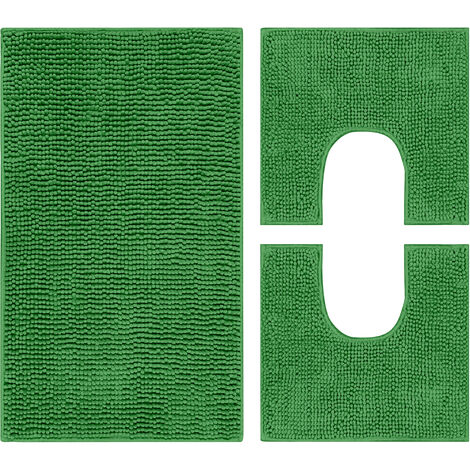 Set Tappeti Bagno Parure 3 Pezzi Super Morbido Con Fondo Antiscivolo Verde