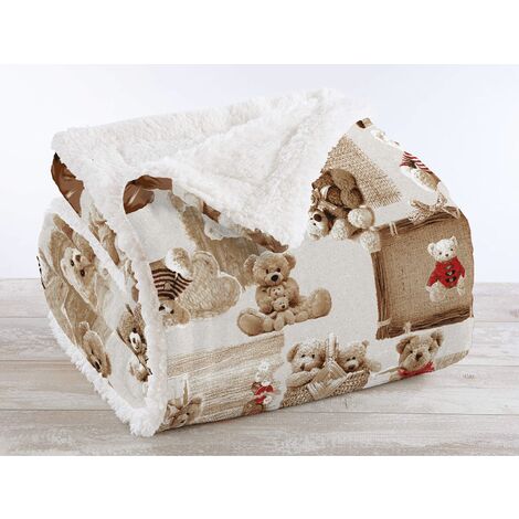 Coperta Plaid in Pile Sherpa Invernale in Finta Pelliccia 320 Gr-Mq Orsetti - Due piazze 200x230