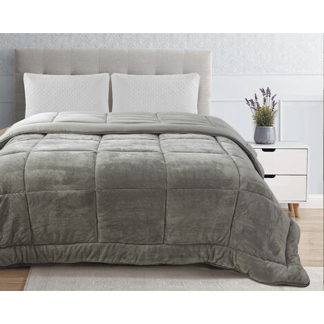 Trapunta Piumone Invernale In Tessuto Flanellato Effetto Velluto 550 Gr-Mq Grigio - Matrimoniale