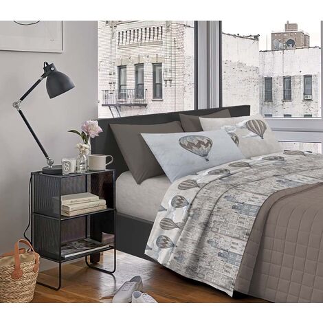 Completo Letto Stampato Made In Italy 100 % Cotone Set Lenzuolo Sopra Sotto Federe Volare Beige - Una piazza e mezza