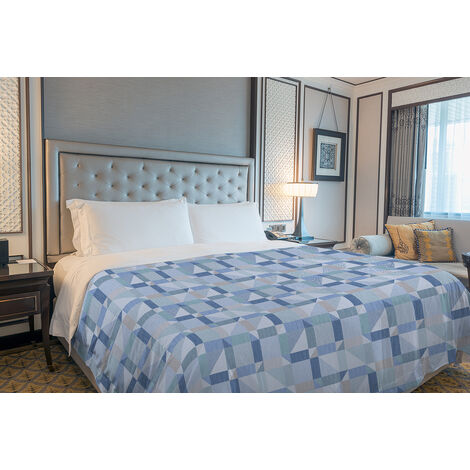 Copriletto estivo made in Italy 100% cotone piquet singolo matrimoniale piazza e mezza diverse fantasie  Geometrico Blu - 1 Piazza e mezza