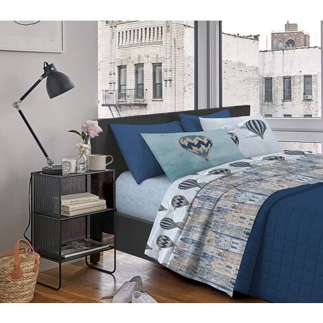 Completo Letto Stampato Made In Italy 100 % Cotone Set Lenzuolo Sopra Sotto Federe Volare Azzurro - Una piazza e mezza