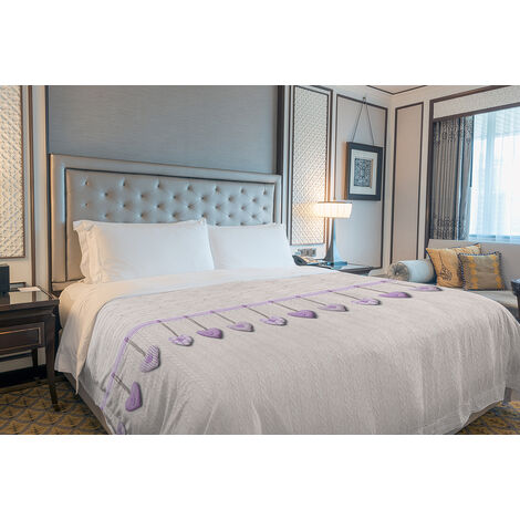 Copriletto estivo made in Italy 100% cotone piquet singolo matrimoniale piazza e mezza diverse fantasie Cuori Lilla - 2 Piazze