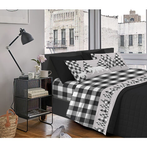 Completo Letto Stampato Made In Italy 100 % Cotone Set Lenzuolo Sopra Sotto Federe Canada Bianco - Matrimoniale (1/3)