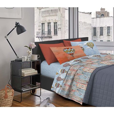 Completo Letto Stampato Made In Italy 100 % Cotone Set Lenzuolo Sopra Sotto Federe Volare Arancio - Una piazza e mezza