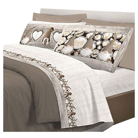 Completo letto Gnomi con stampa fotografica 100% cotone singolo matrimoniale 3 colori Beige - Singolo