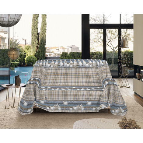 Telo Arredo Made in Italy in Cotone Grandfoulard Copritutto Copridivano Copriletto-Teli Sofà Arredatutto-Drappeggio-Arazzo-Copridivano Grand Foulard Letto Matrimoniale - Pecorelle Beige