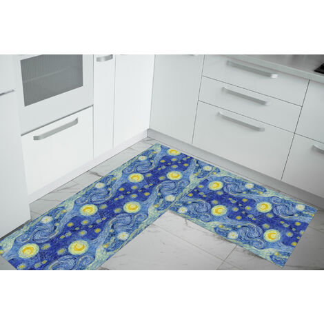 Set di 2 tappeti da cucina antiscivolo e lavabili in lavatrice passatoia multiuso Quadro 994 - 50x90+50x180