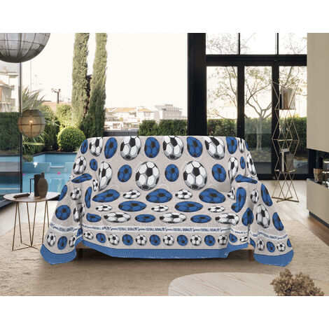 Telo Arredo Made in Italy in Cotone Grandfoulard Copritutto Copridivano Copriletto-Teli Sofà Arredatutto-Drappeggio-Arazzo-Copridivano Grand Foulard Letto Singolo - Calcio Blu