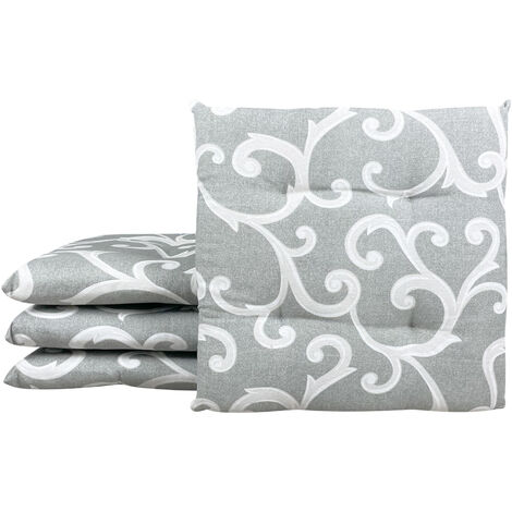 Set 4/6 Cuscini Barocco Sedia con Lacci 4 Punti Comodi Prodotto Italiano 40 x 40 in Cotone Imbottiti Spessore 6 Cm Lavorati a Mano Remage Grigio - 4 Pezzi
