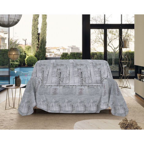 Telo Arredo Made in Italy in Cotone Grandfoulard Copritutto Copridivano Copriletto-Teli Sofà Arredatutto-Drappeggio-Arazzo-Copridivano Grand Foulard Letto Matrimoniale - NewYork Grigio (1/4)