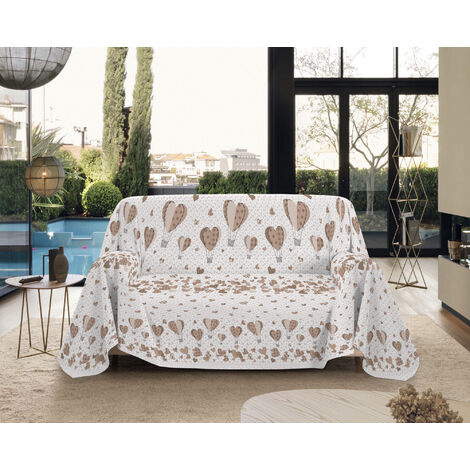 Telo Arredo Made in Italy in Cotone Grandfoulard Copritutto Copridivano Copriletto-Teli Sofà Arredatutto-Drappeggio-Arazzo-Copridivano Grand Foulard Letto Singolo - Mongolfiera Beige
