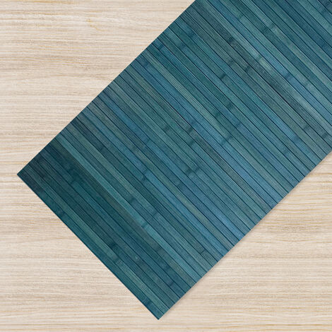 Tappeto Passatoia In Vero Bamboo Tappeto Cucina Ingresso In Legno Antiscivolo Aderente Lavabile E Antimacchia Tagliabile Blu - 50x350 cm
