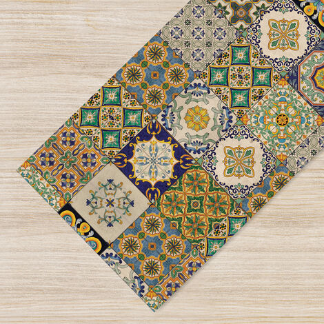 Tappeto passatoia fantasia made in Italy antiscivolo lavabile aderente Fantasia Maiolica , Piastrelle 419 - 50x450cm