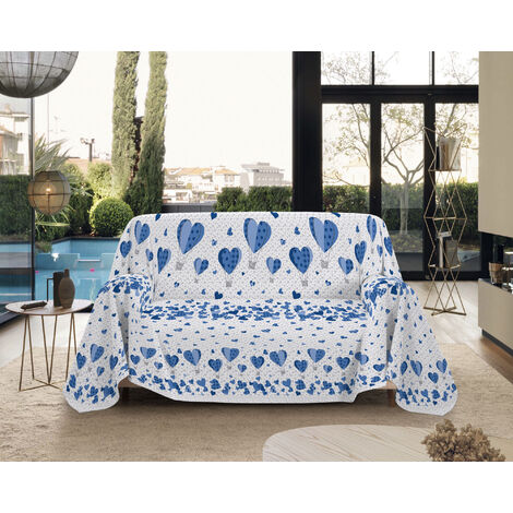 Telo Arredo Made in Italy in Cotone Grandfoulard Copritutto Copridivano Copriletto-Teli Sofà Arredatutto-Drappeggio-Arazzo-Copridivano Grand Foulard Letto Matrimoniale - Mongolfiera Blu
