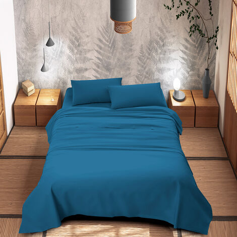 Completo Letto Lenzuola In Microfibra No Stiro Tinta Unita