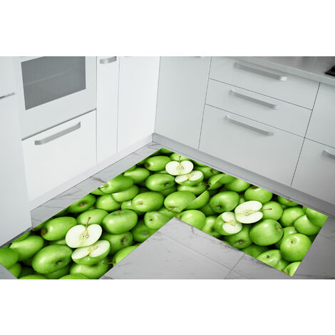 Set di 2 tappeti da cucina antiscivolo e lavabili in lavatrice passatoia multiuso Mele - 50x90+50x180