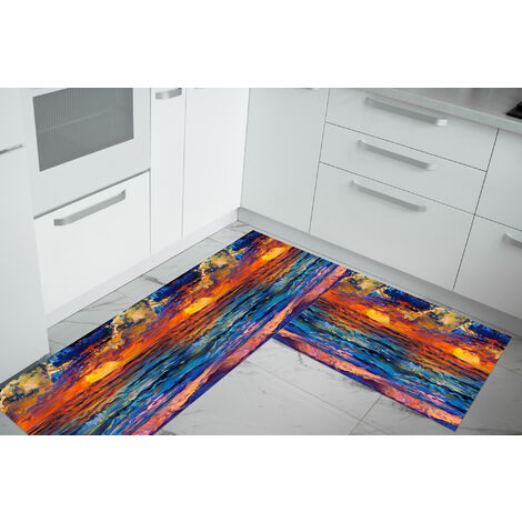 Set di 2 tappeti da cucina antiscivolo e lavabili in lavatrice passatoia multiuso Quadro 993 - 50x90+50x180