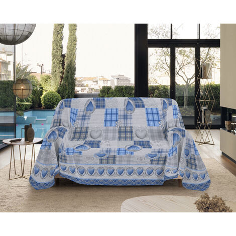 Telo Arredo Made in Italy in Cotone Grandfoulard Copritutto Copridivano Copriletto-Teli Sofà Arredatutto-Drappeggio-Arazzo-Copridivano Grand Foulard Letto Singolo - Love Blu (1/4)