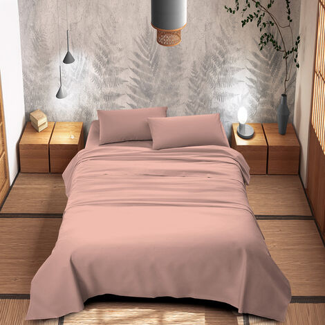 Completo Letto Lenzuola In Microfibra No Stiro Tinta Unita