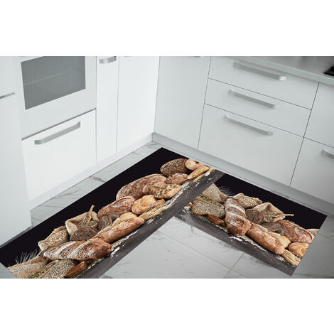 Set di 2 tappeti da cucina antiscivolo e lavabili in lavatrice passatoia multiuso Pane - 50x90+50x180