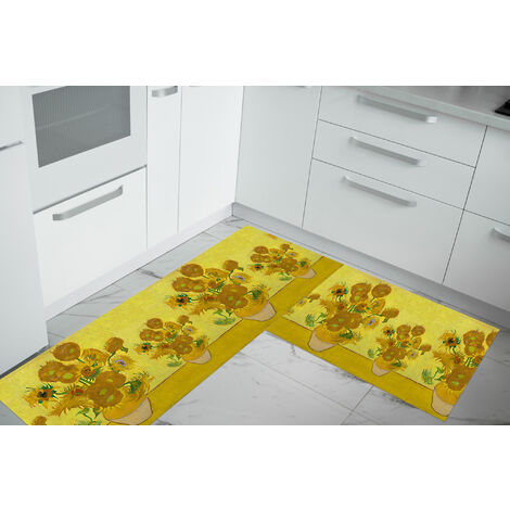 Set di 2 tappeti da cucina antiscivolo e lavabili in lavatrice passatoia multiuso  Quadro 996 - 50x90+50x180