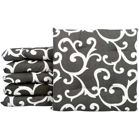 Set 4/6 Cuscini Barocco Sedia con Lacci 4 Punti Comodi Prodotto Italiano 40 x 40 in Cotone Imbottiti Spessore 6 Cm Lavorati a Mano Remage Nero - 6 Pezzi