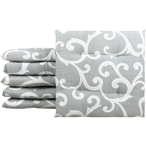 Set 4/6 Cuscini Barocco Sedia con Lacci 4 Punti Comodi Prodotto Italiano 40 x 40 in Cotone Imbottiti Spessore 6 Cm Lavorati a Mano Remage Grigio - 6 Pezzi