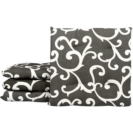 Set 4/6 Cuscini Barocco Sedia con Lacci 4 Punti Comodi Prodotto Italiano 40 x 40 in Cotone Imbottiti Spessore 6 Cm Lavorati a Mano Remage Nero - 4 Pezzi