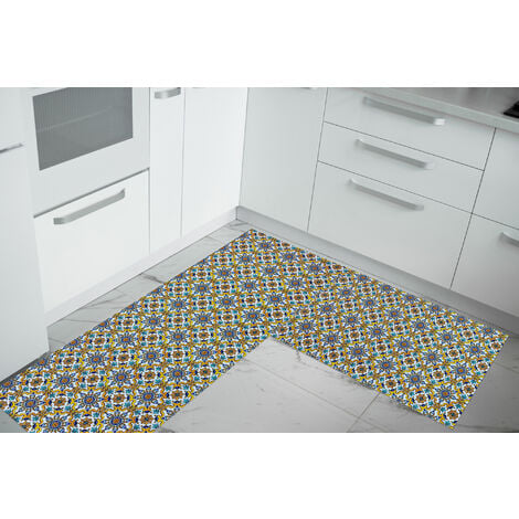 Set di 2 tappeti da cucina antiscivolo e lavabili in lavatrice passatoia  multiuso Azulejos - 50x60+